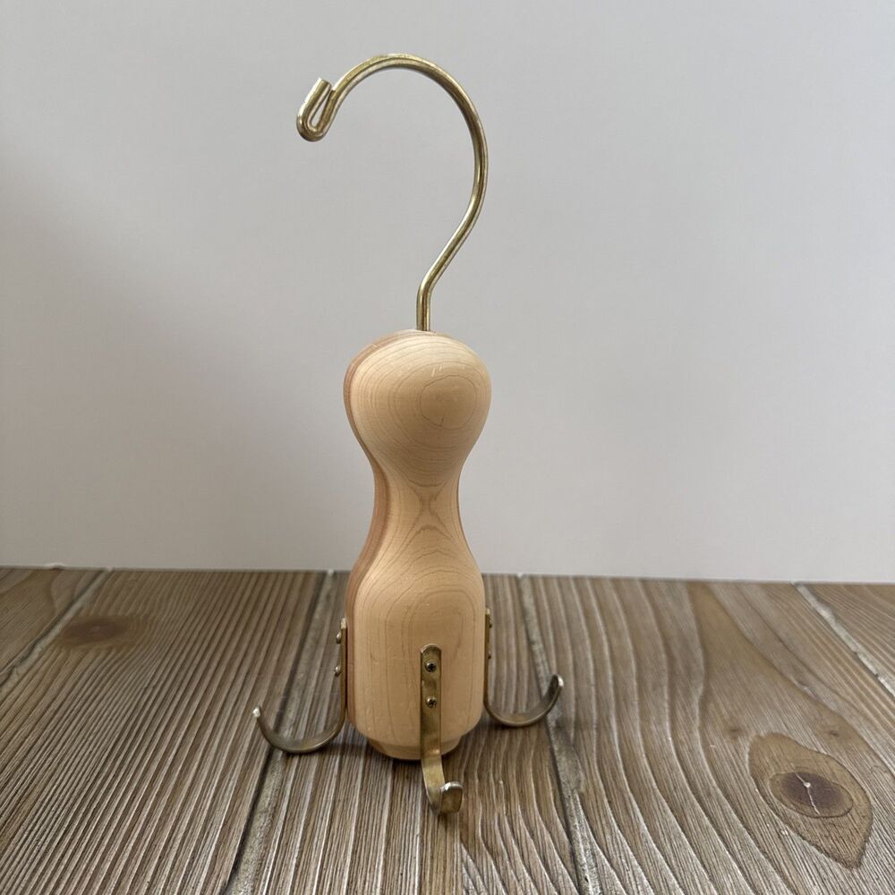 Wooden Belt Tie Scarf Bag Holder Hanger 4 Hooks Metal Luxury